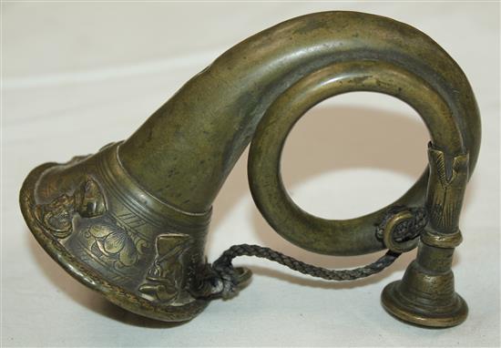 A rare late 17th century German brass miniature natural horn, signed Hieronymus Starck (1640-1693 Nurnberg), overall length 4.75in.